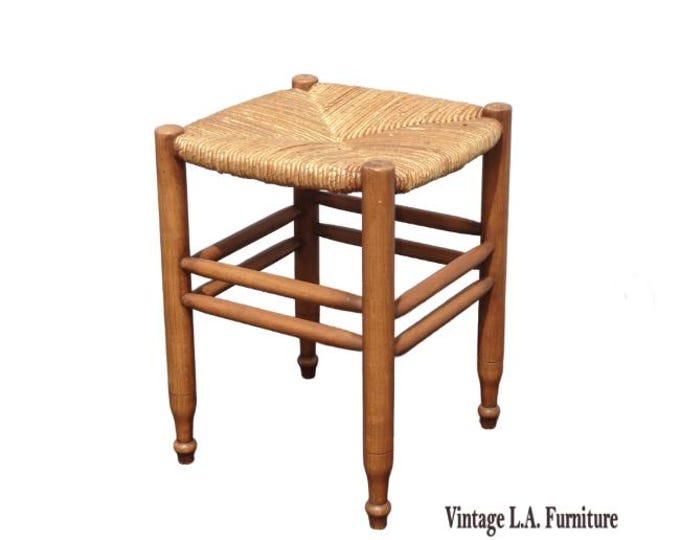 Vintage French Country Rush Seat Stool Bench