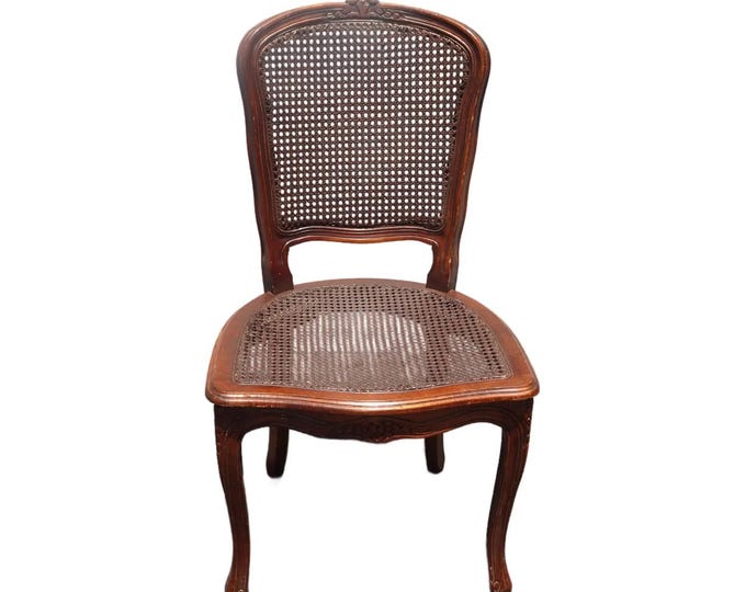 Vintage French Country Brown Cane Side Chair