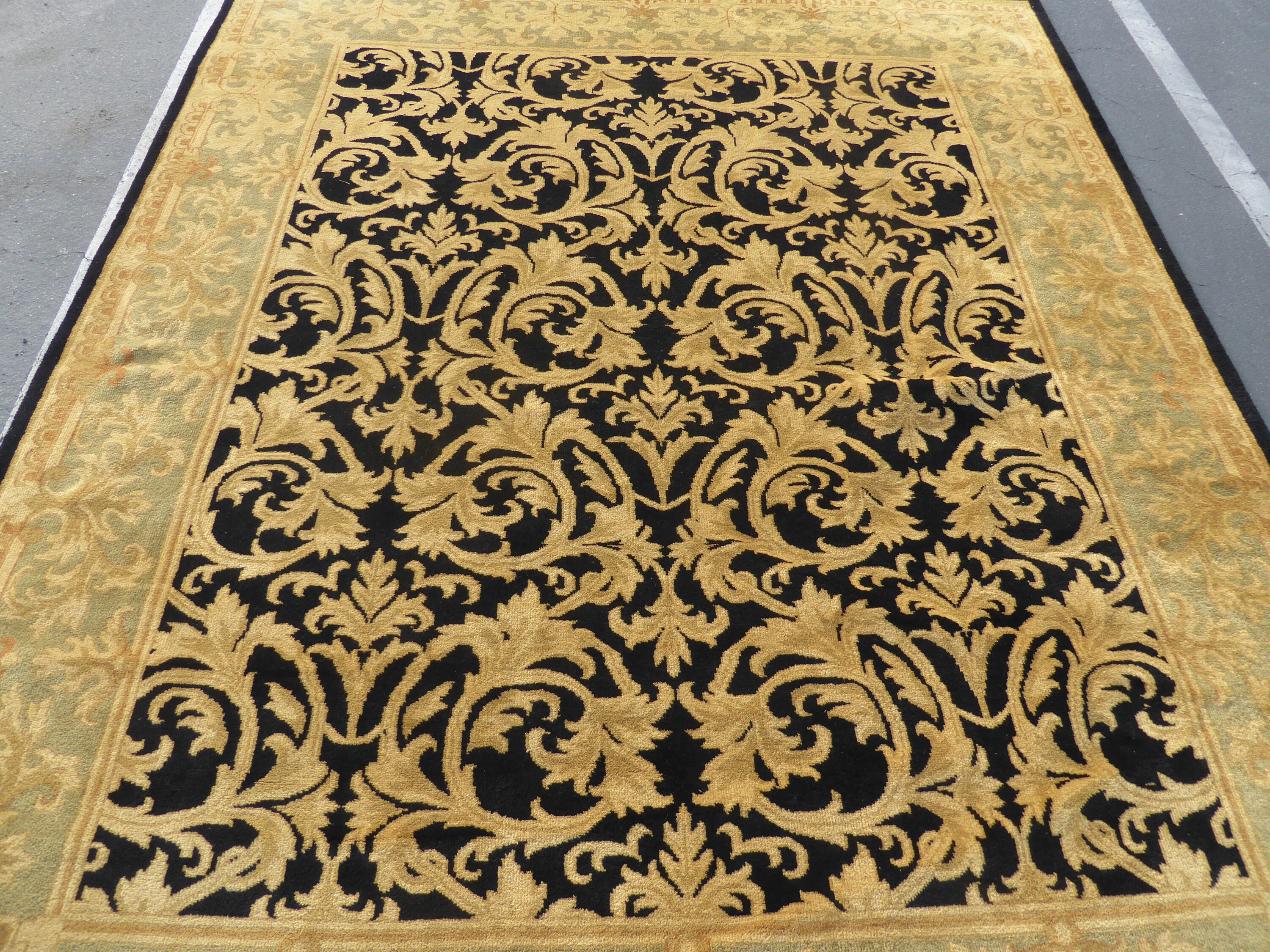Large Vintage Persian Style Gold & Black Area Rug 10' x 8'