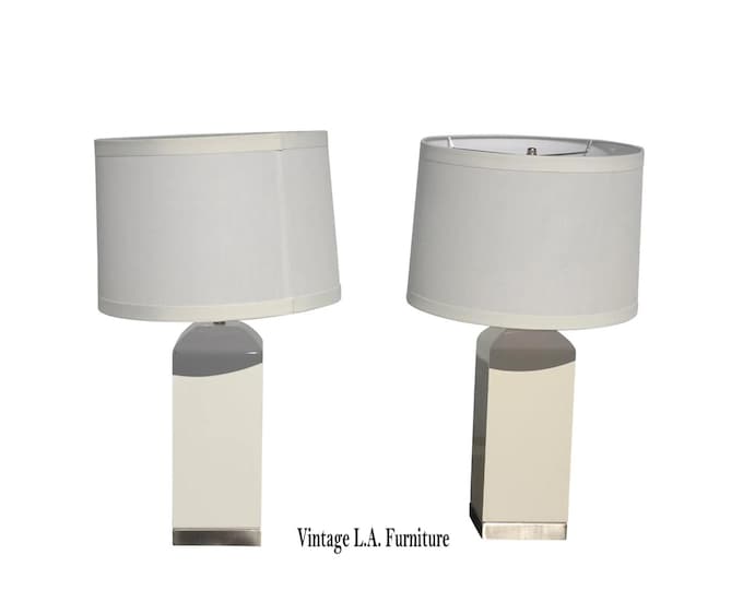Pair of Modern Table Lamps w White Lamp Shades