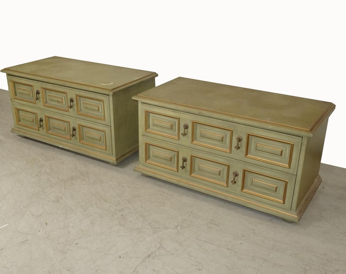 Pair Vintage Mid Century Modern Drexe Espaeranto Sage & Gold Nightstands