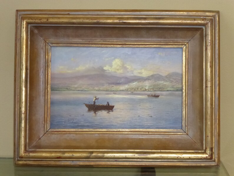 Beautiful Signed 2002 Fishing Scene Oil on Canvas Picture by Alfredo Gomez image 4