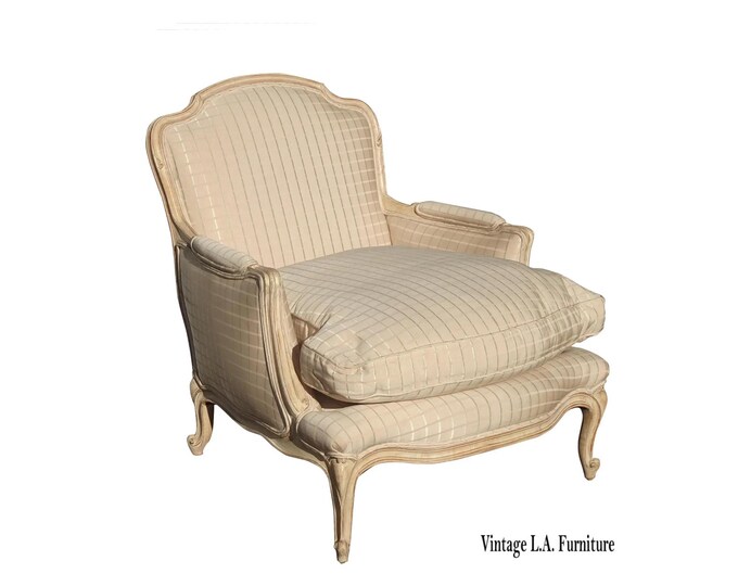 Vintage French Provincial Off White Creme Lounge Chair w Silk & Down