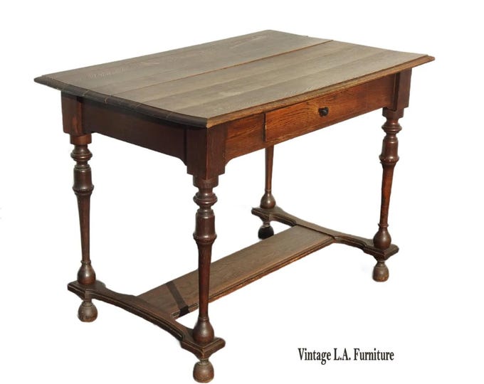 Vintage French Country Style Brown Rustic Plank Desk ~ Farmhouse Chic