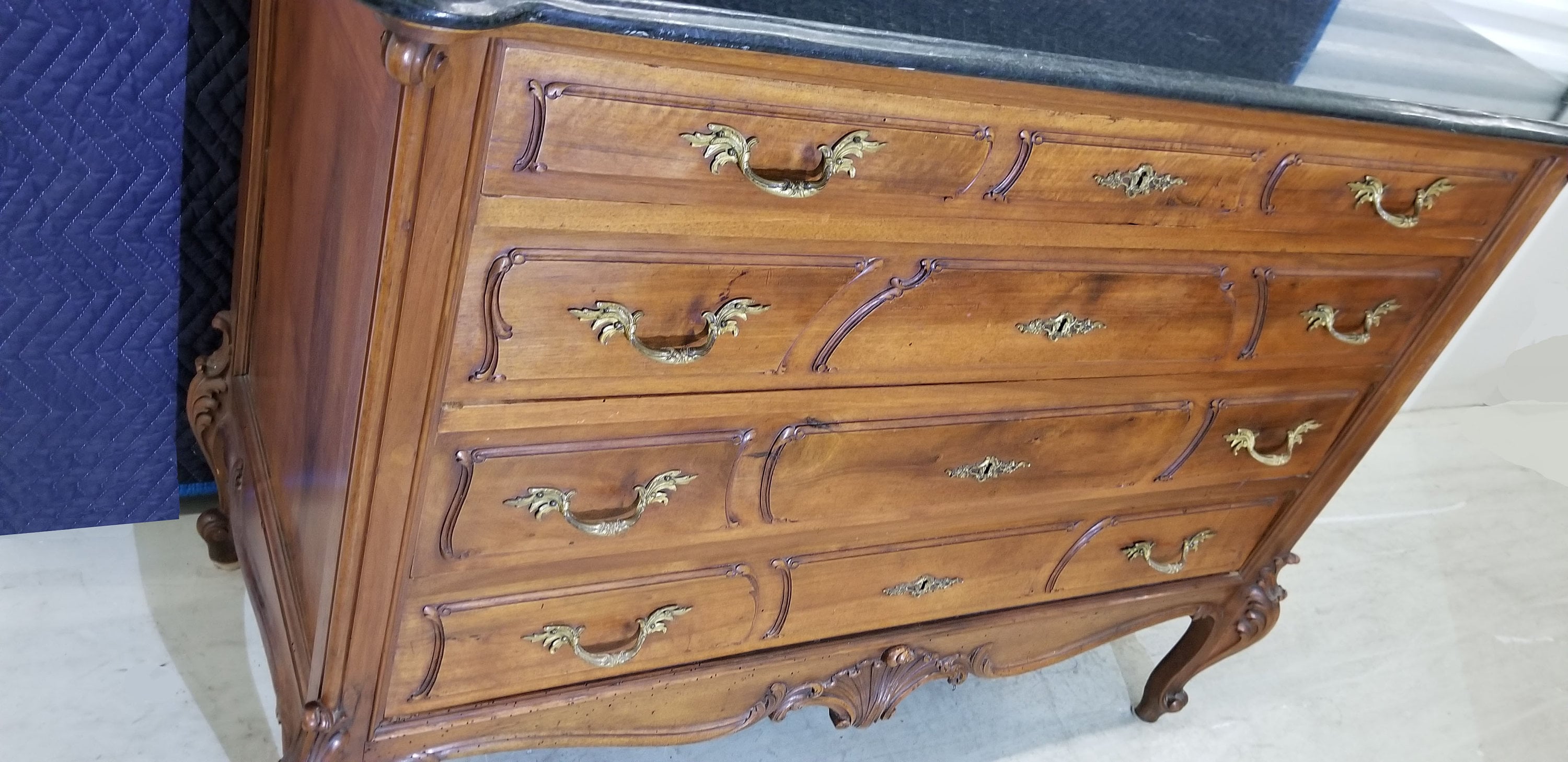 Antique French Provincial Louis XVI Marble Top Ornate Dresser w Brass