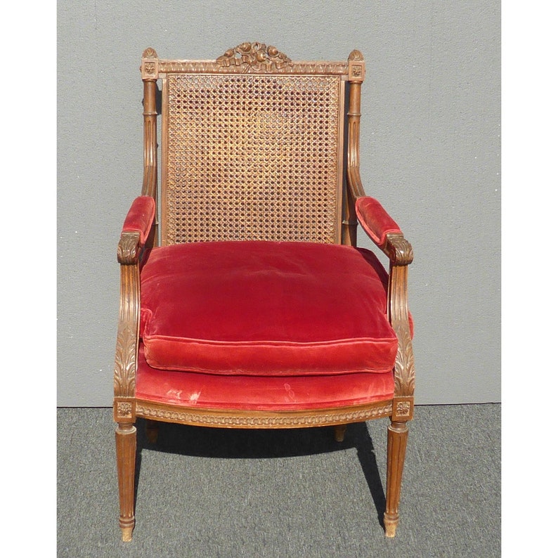 Vintage Carved Mahogany & Cane Red Velvet Arm Chair - Etsy