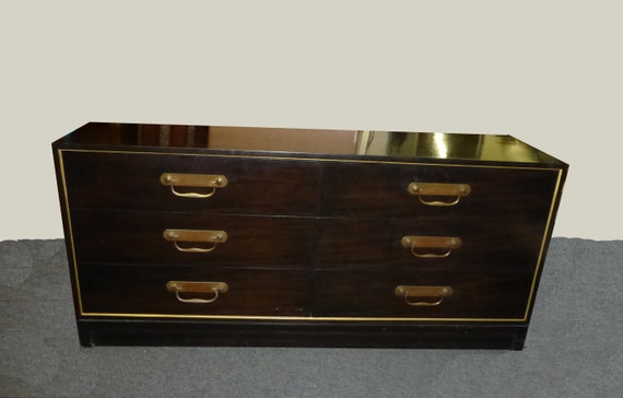 Vintage Mid Century Modern Six Drawer Dresser Brass Hardware Etsy