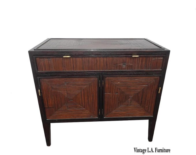 Vintage McGuire Faubourge Collection Brown Side Table W a Drawer and Two Cabinet Doors