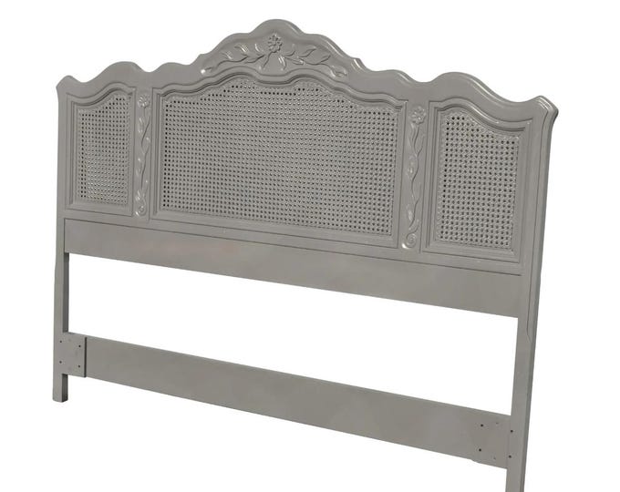 Vintage By Drexel ~ French Country Gray Ornate Cane Queen Headboard