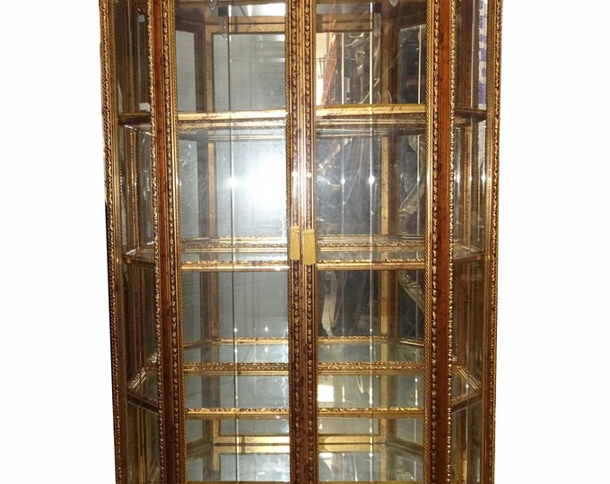Vintage Italian French Louis Gold Ornate Curio Display Cabinet Made In Italy