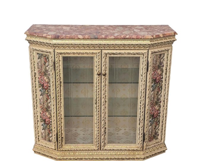Vintage French Italian Florentine Display Cabinet Side Table w Marble Top Italy