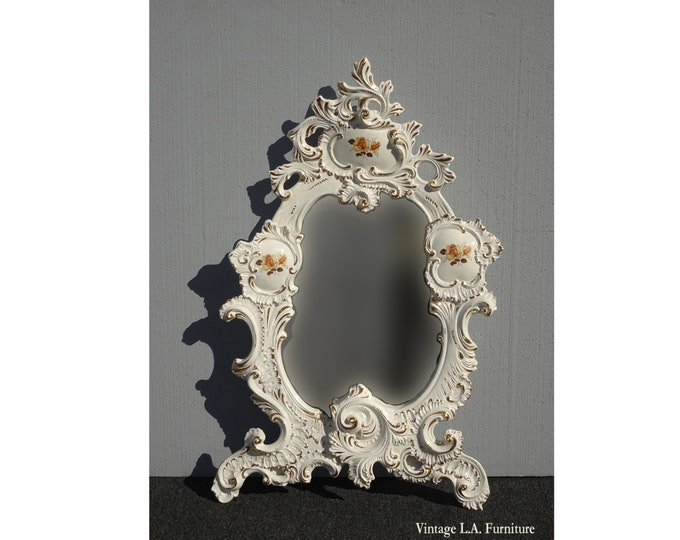 Vintage Capo Di Monte Italian White Floral Mirror 43"H