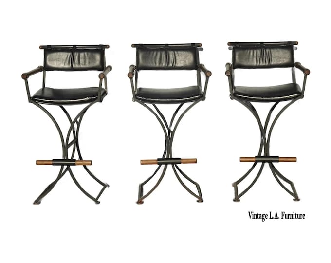 Set of Three Vintage Cleo Baldwin Style Mid Century Modern Black Barstools