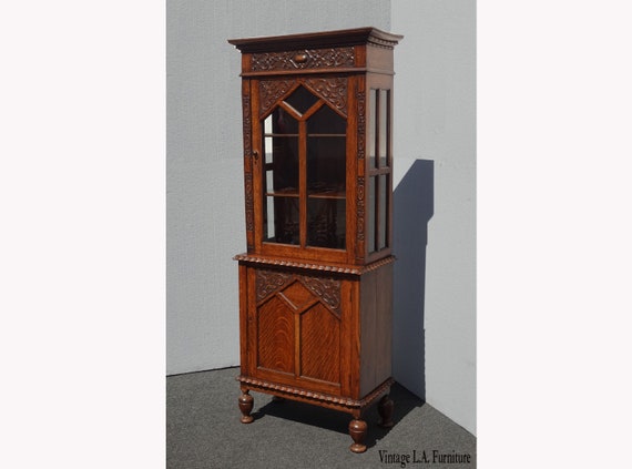 Antique Spanish Style Curio Display Cabinet W Storage French Etsy