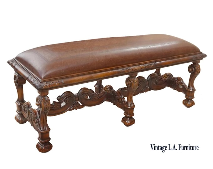 Bench for Theodore Alexander, William's Window Seat, Ornate Base w Leather Cover