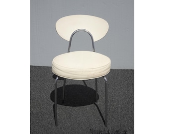 Vintage Mid Century Modern White Chrome Side Chair Vanity Chair