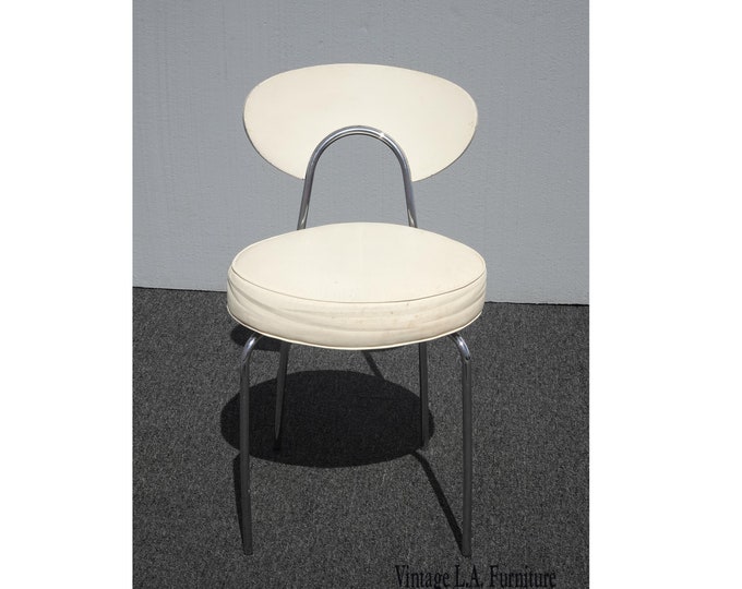 Vintage Mid Century Modern White Chrome Side Chair Vanity Chair