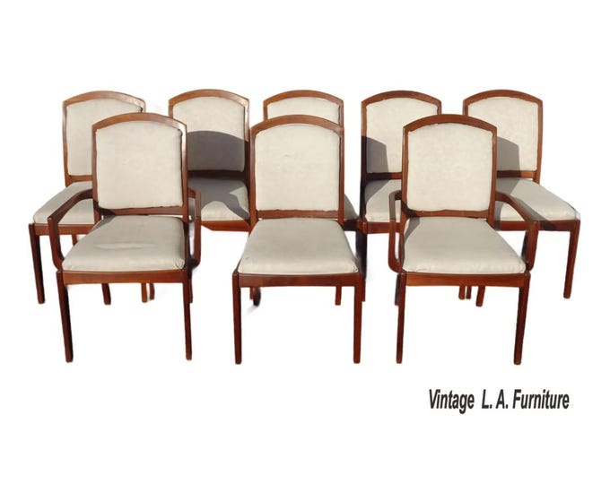 Set of Eight Vintage Mid Century Modern Brown Saltman Walnut Dining Room Chairs