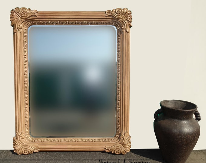 Tall 57" Vintage Bernhardt Ornatley Carved Tan Beveled Wall Mantle Mirror