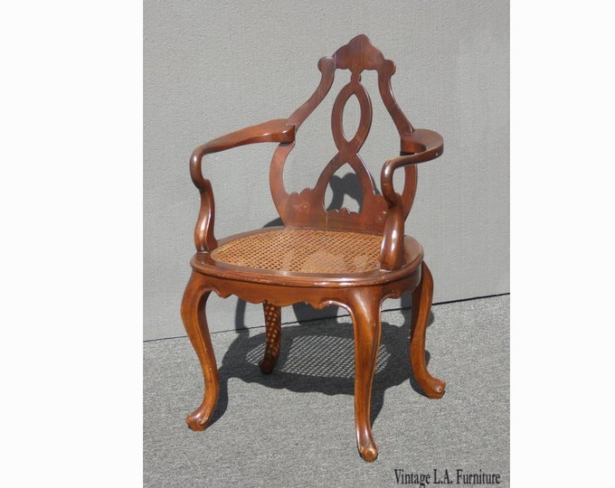 Vintage Oriental Asian Chippendale Wood & Cane Seat Accent Chair ~ French