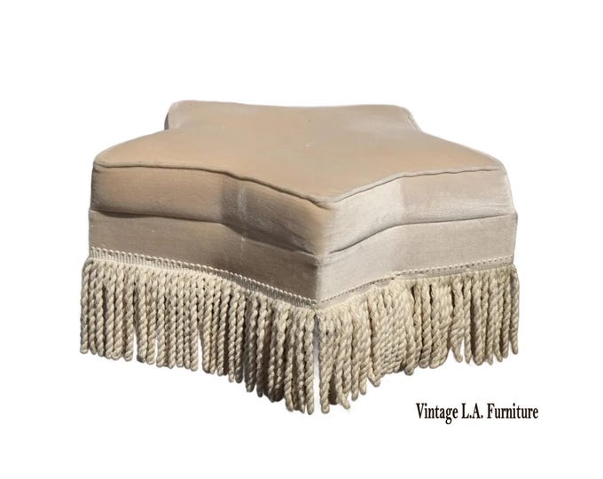 Off White Star Shaped Ottoman Footstool w Velvet and Fringe