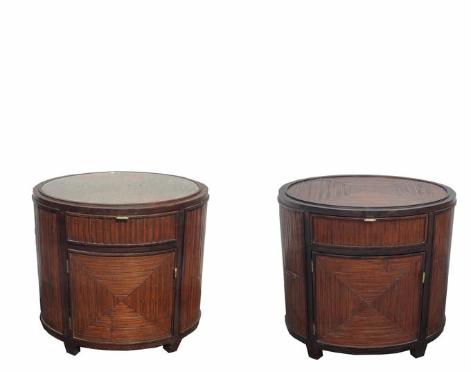 Pair of Vintage McGuire Faubourg Collection Oval Nightstands Chests w Drawer