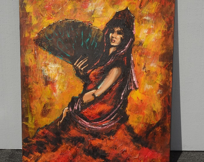 Large Oil on Canvas Picture Painting of a Spanish Flamenco Dancer by N. Albano