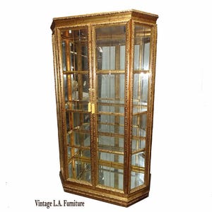 Vintage Italian French Louis Gold Ornate Curio Display Cabinet Made In Italy