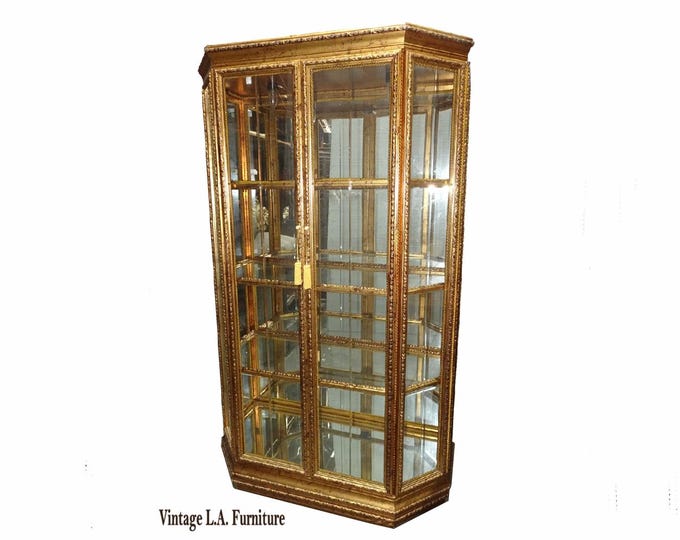 Vintage Italian French Louis Gold Ornate Curio Display Cabinet Made In Italy