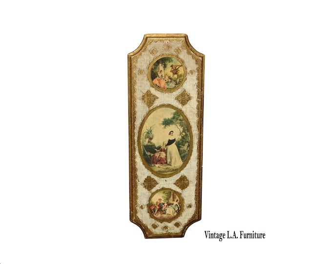 Vintage Italian Gold Gilt Tole Hand Painted Plaque Wall Picture