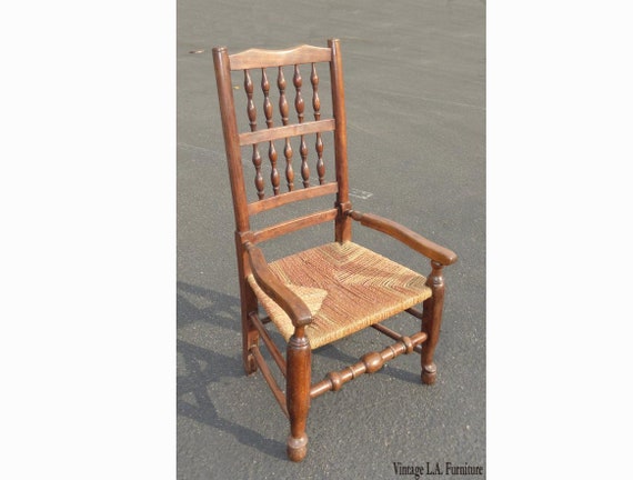ANTIQUE Vintage Rush Twine Seat Carved Wood Accent Arm Chair Etsy UK
