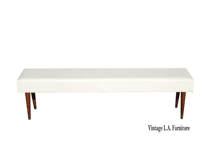 Vintage Mid Century Modern White Long Slim Bench