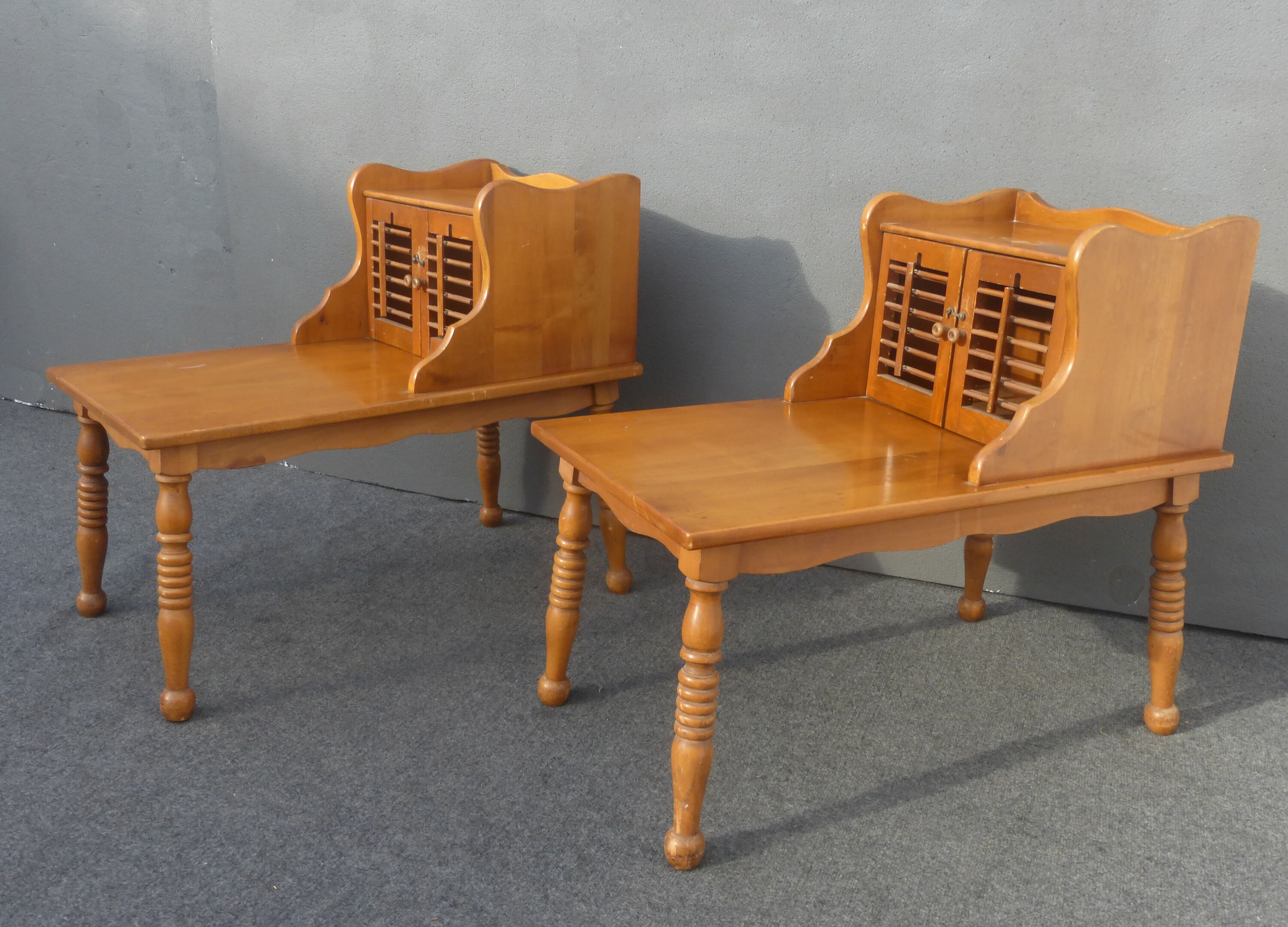 Pair Vintage French Country Cottage Style Solid Maple End Tables w