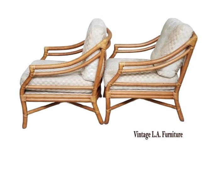 Pair of Vintage McGuire Bamboo Rattan Lounge Chairs Mid Century Modern
