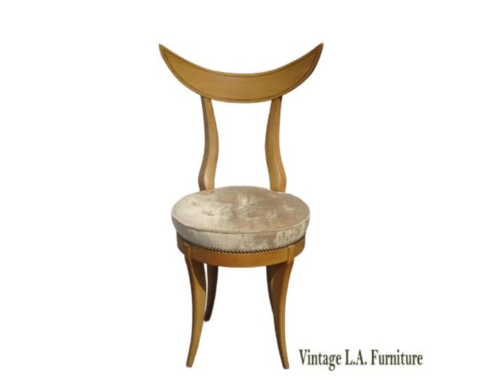 Vintage Mid Century Modern Tan Velvet Tufted Chair w Unique Backrest