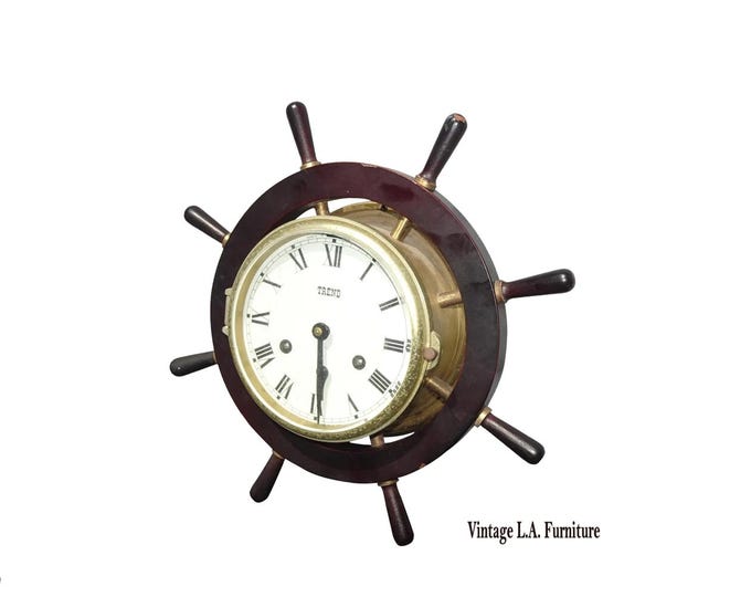 Vtg Nautical Maritime Ships Wheel Porthole Wall Clock by Trend Made in Germany