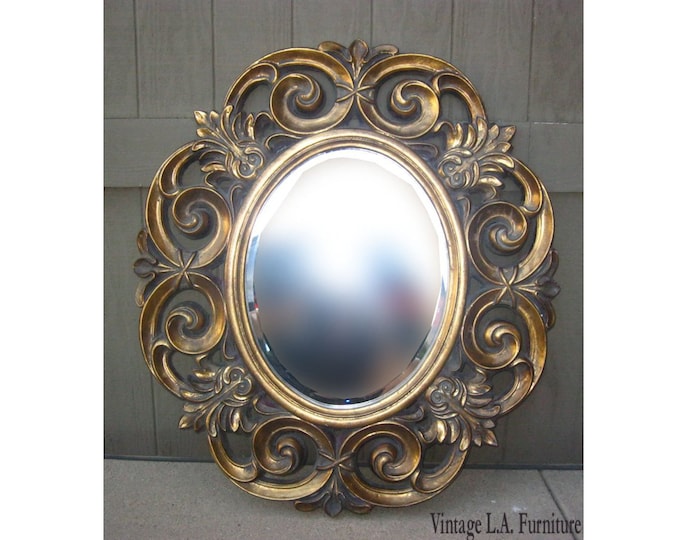 35"TALL x 32" Gold Gilt Floral Design Resin Wall Mirror French Provincial Style