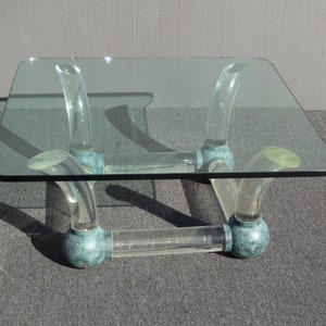 Vintage Mid Century Modern Coffee Table Lucite Sabre Legs & Turquoise Ball Feet image 2