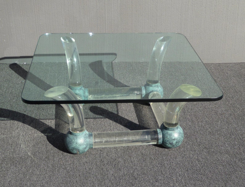 Vintage Mid Century Modern Coffee Table Lucite Sabre Legs & Turquoise Ball Feet image 2