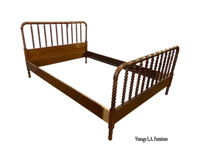 Antique Jenny Lind Spool Bobbin Full Bed Frame Brown Headboard