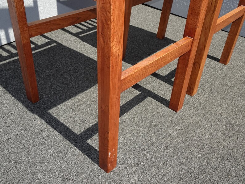 Pair of Two French Country Oak Bar Stools w Black Seat Barstools