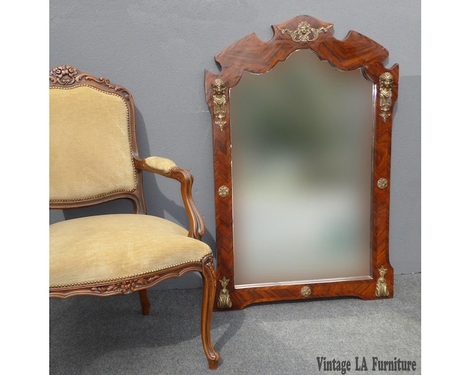 Antique Federal Style Wall Mantle Mirror w French Ormolu on Burl Wood