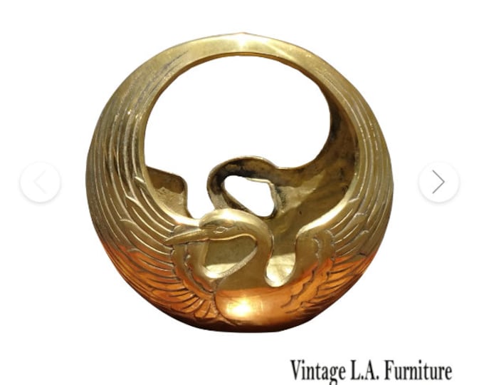 Large Vintage Brass Swan Vase Room Decor