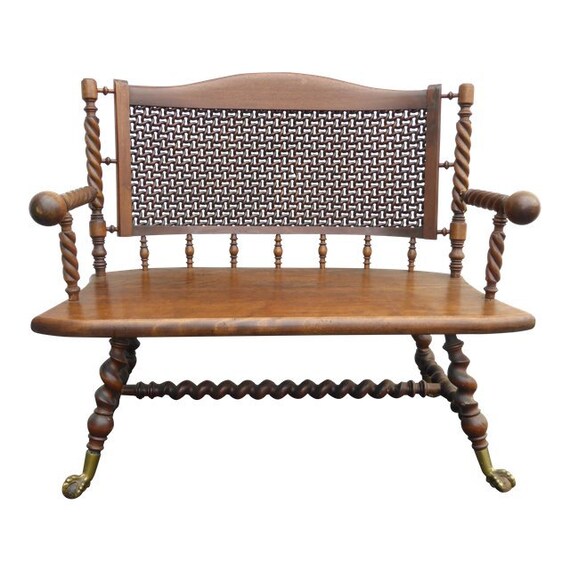 Antique Merklen Bench Settee W Moorish Fretwork Panel Barley Etsy