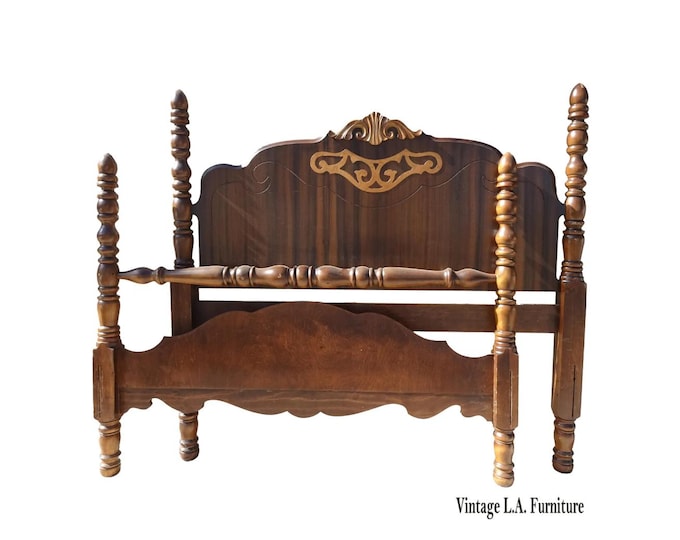 Bed Frame - Vintage Victorian Style Poster Bed Full Headboard Footboard & Rails