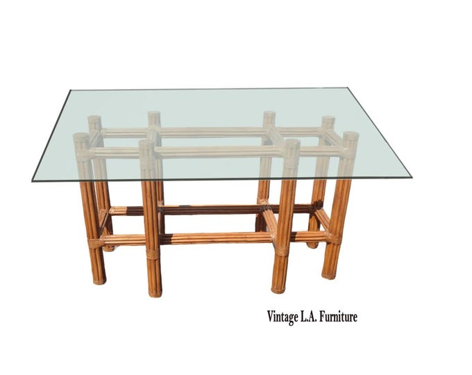 Vintage Mid Century Modern McGuire Bamboo Dining Room Table w Glass Top