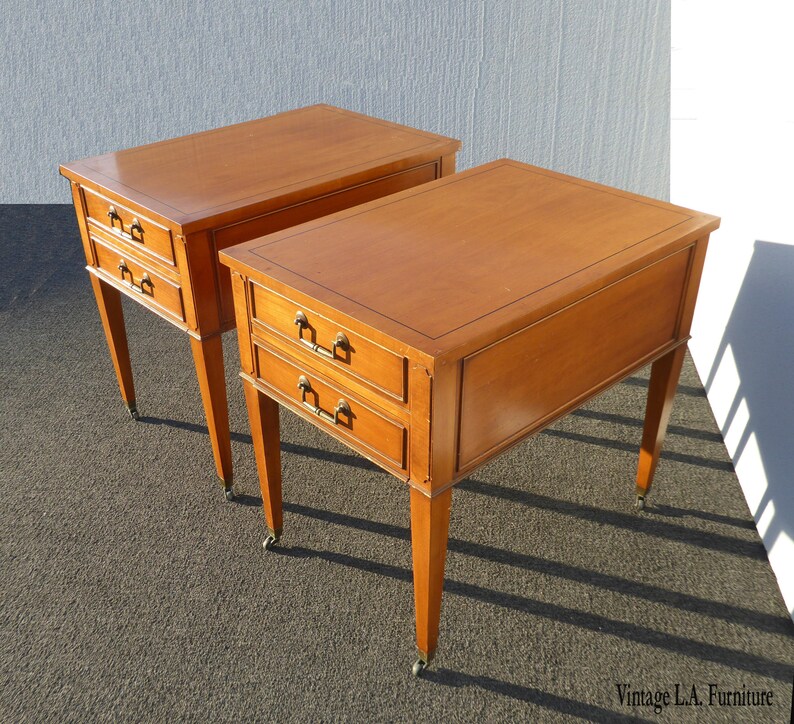 Pair Vintage Hekman Mid Century Modern Golden Brown End Tables Etsy