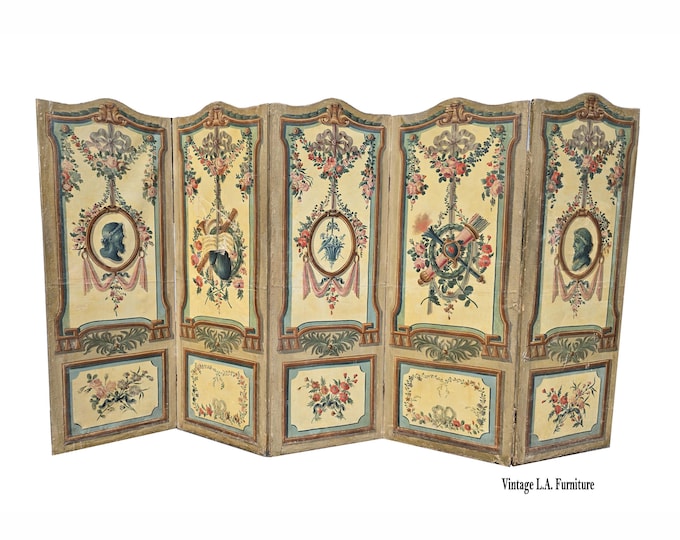 19th Century French Country Five Panel Classical Romantic Screen ~ Room Divider