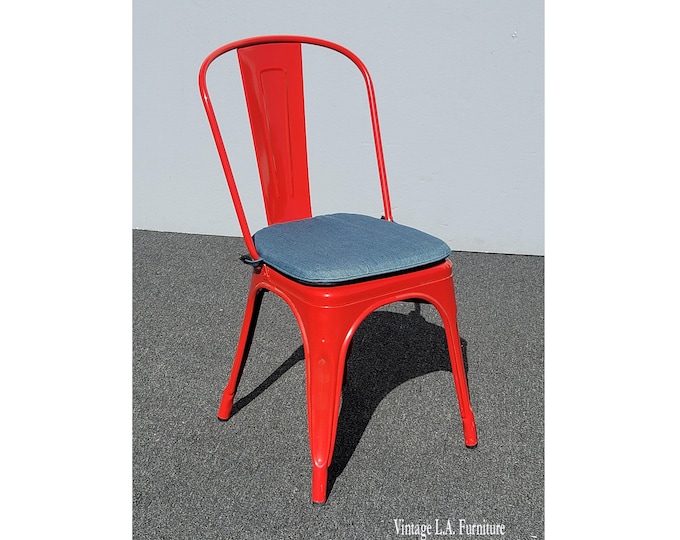 Vintage French Tolix Red Steel Side Chair w Cushion Made in France