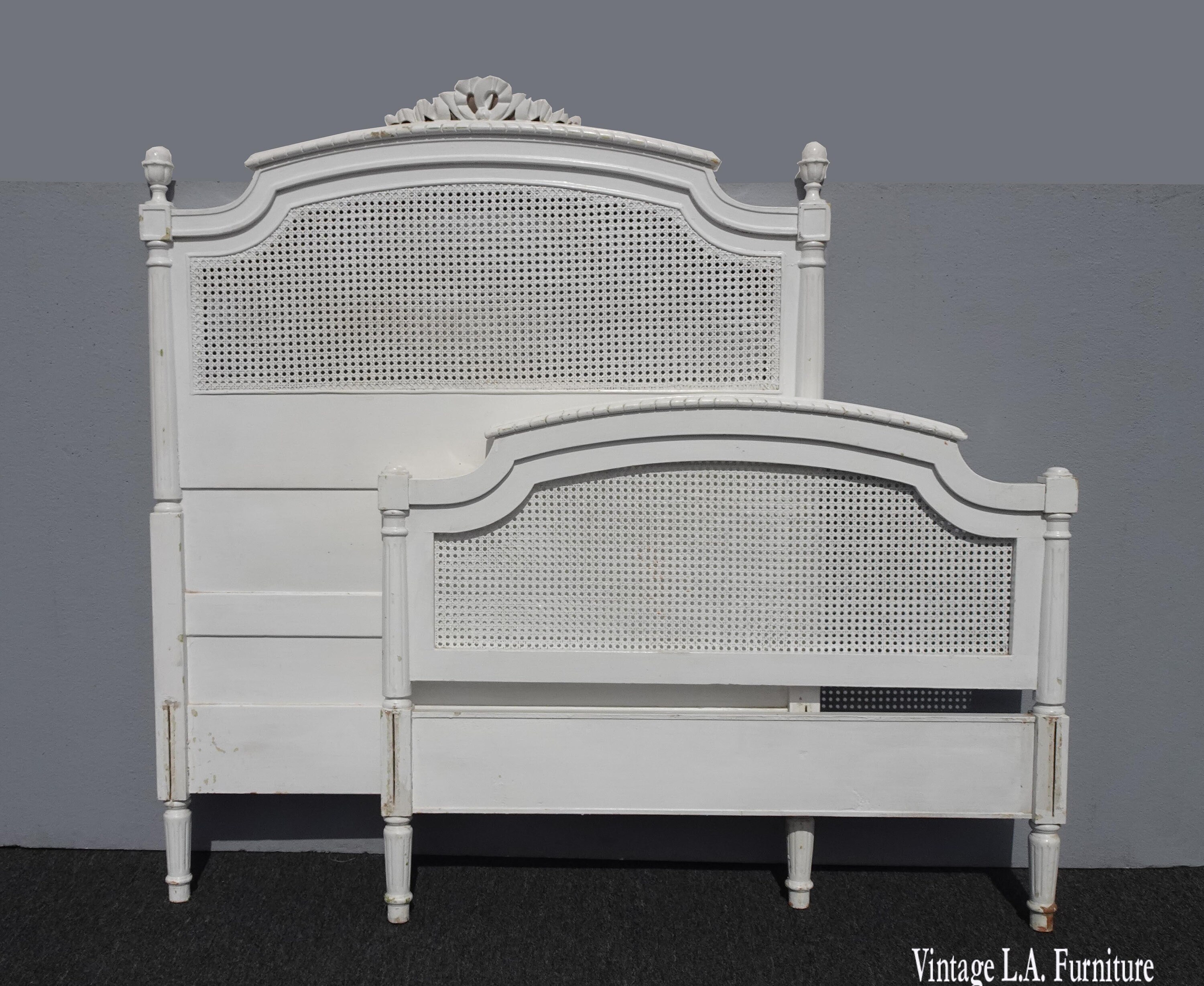 Vintage French Country White Shabby Chic Bed Frame XL Twin Headboard